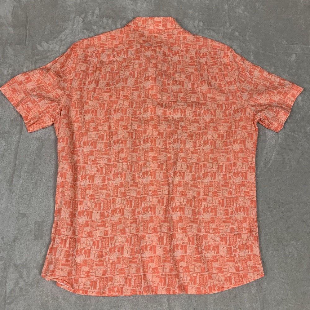 Southern Tide Shirt Mens Large Orange Drink Pattern Short Sleeve Linen Blend - Picture 6 of 6